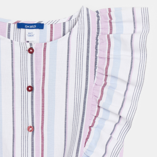 بلوزة مقلمة بها كشكشة، أرجوانية اللون للفتيات